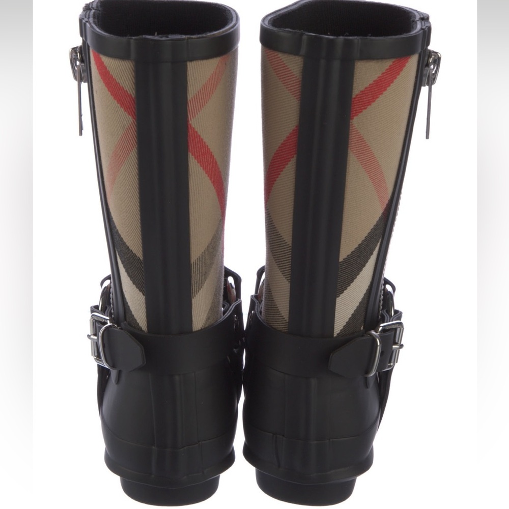 Auth BURBERRY Mid-Calf Black Rubber Nova Check Harness Rain Boots 41 - Picture 2 of 4